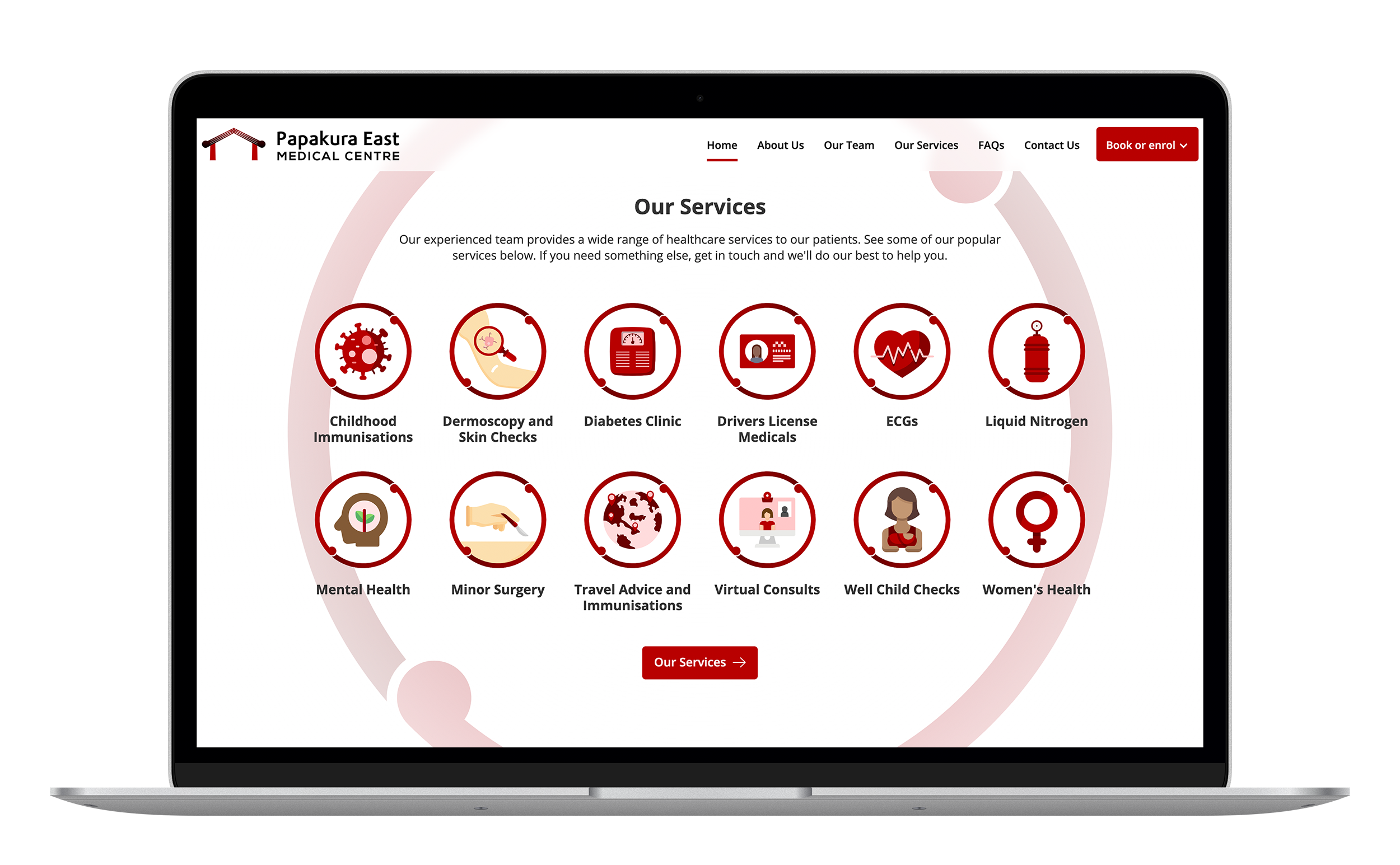 A preview of the Papakura East Medical Centre website built by Sam Boggiss.