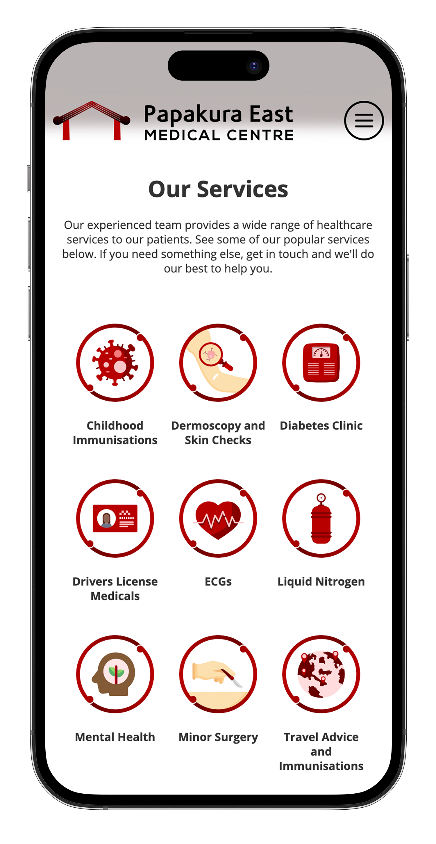 A preview of a custom responsive website for Papakura East Medical Centre, built by Sam Boggiss